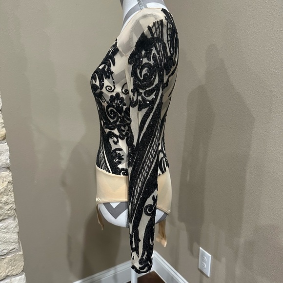 BANJUL Sheer Nude Bodysuit with Black Sequins, NWOT! - Picture 2 of 6